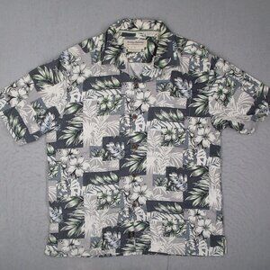 Tommy Bahama Shirt Mens Large Gray Silk Heritage Tortola Hawaiian Button Up Tiki